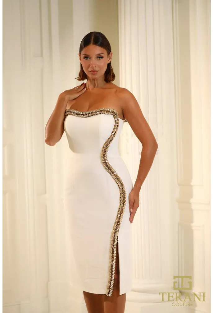 Robe cocktail bustier ornée à fente