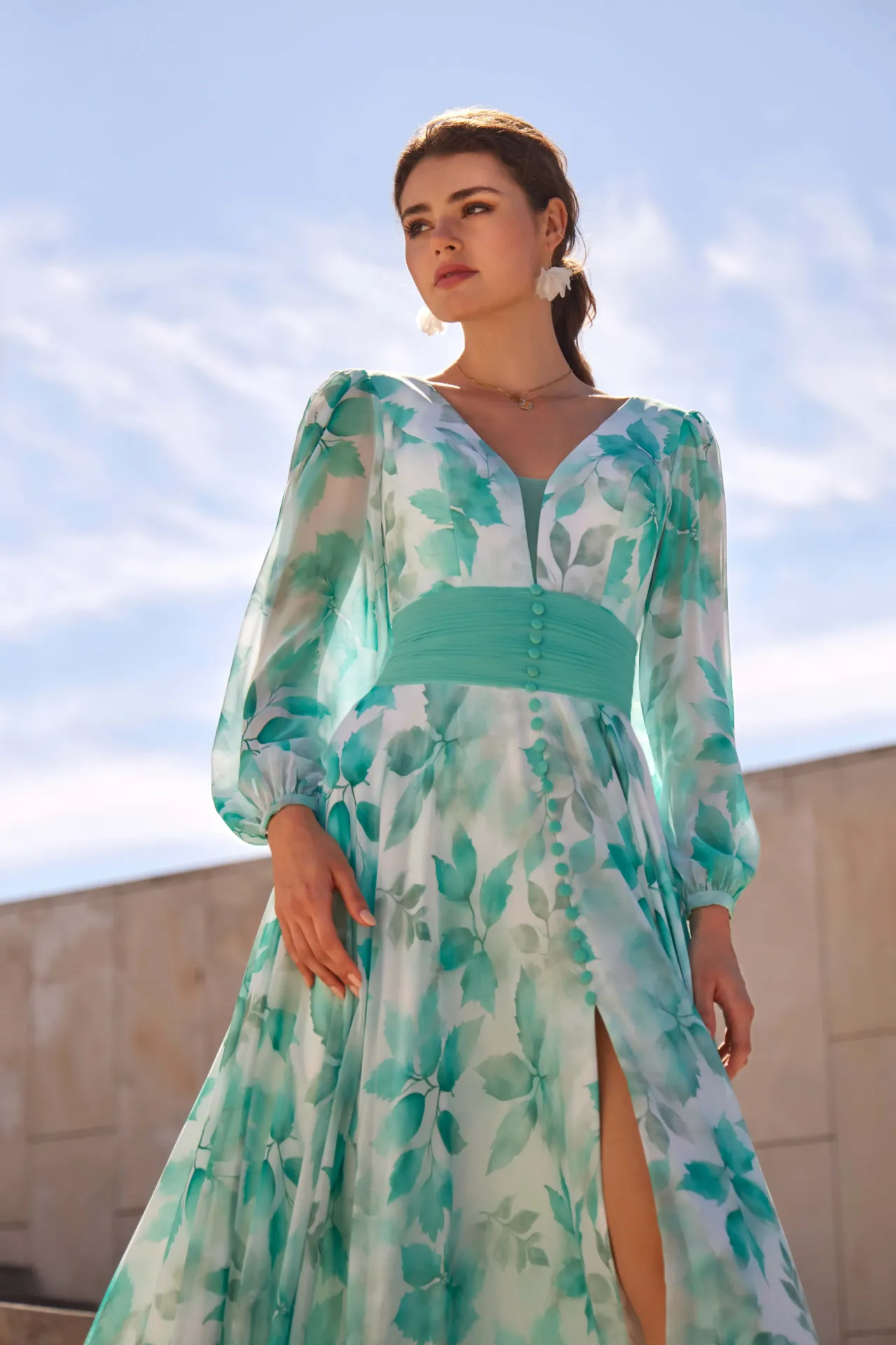 Robe longue imprimée à manches