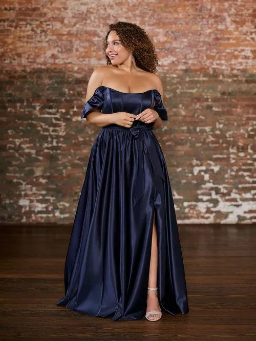 Robe longue satinée à épaules volantées - 22239