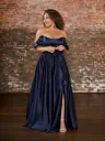 Robe longue satinée à épaules volantées - 22239