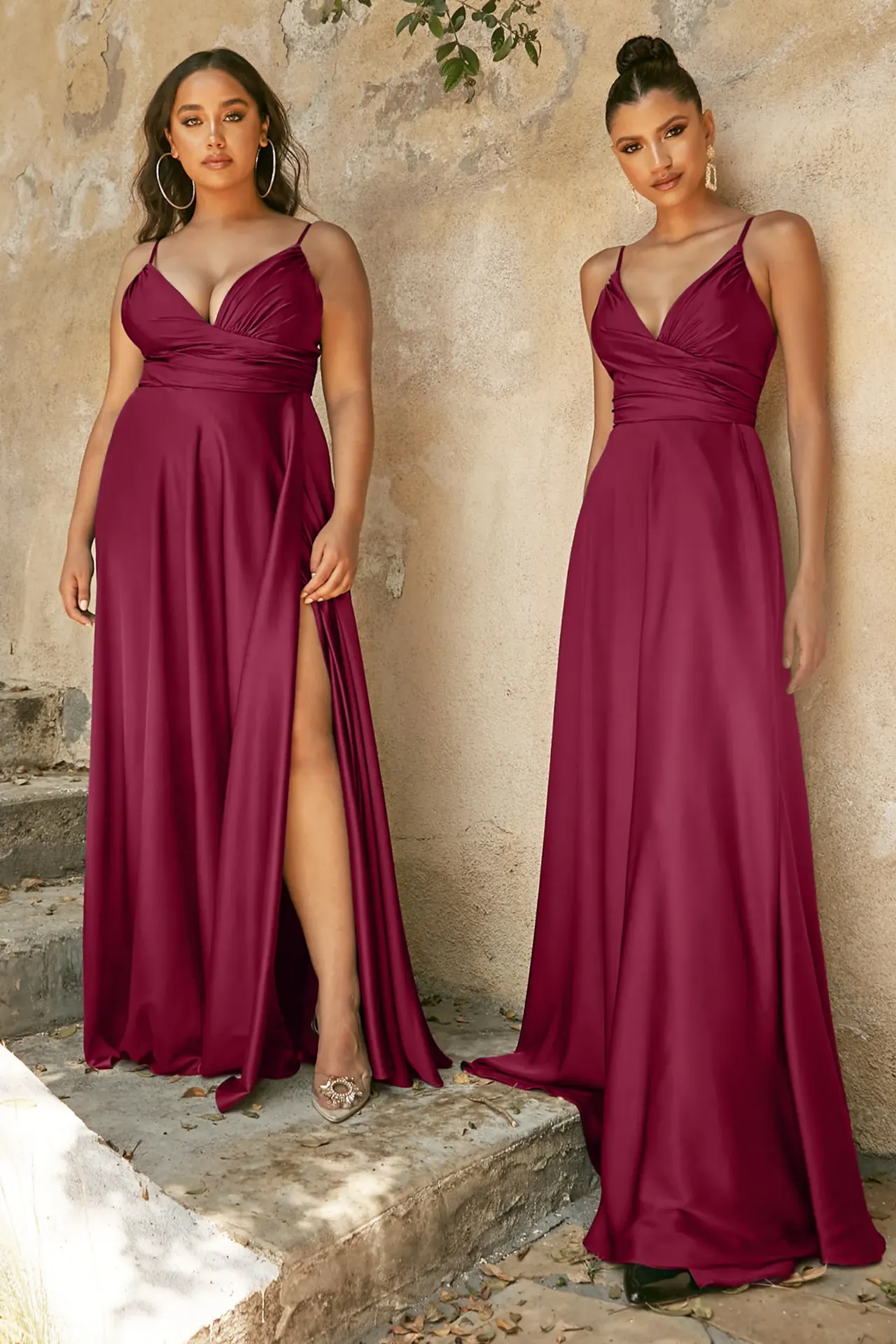 Robe longue satin fendue - 7485