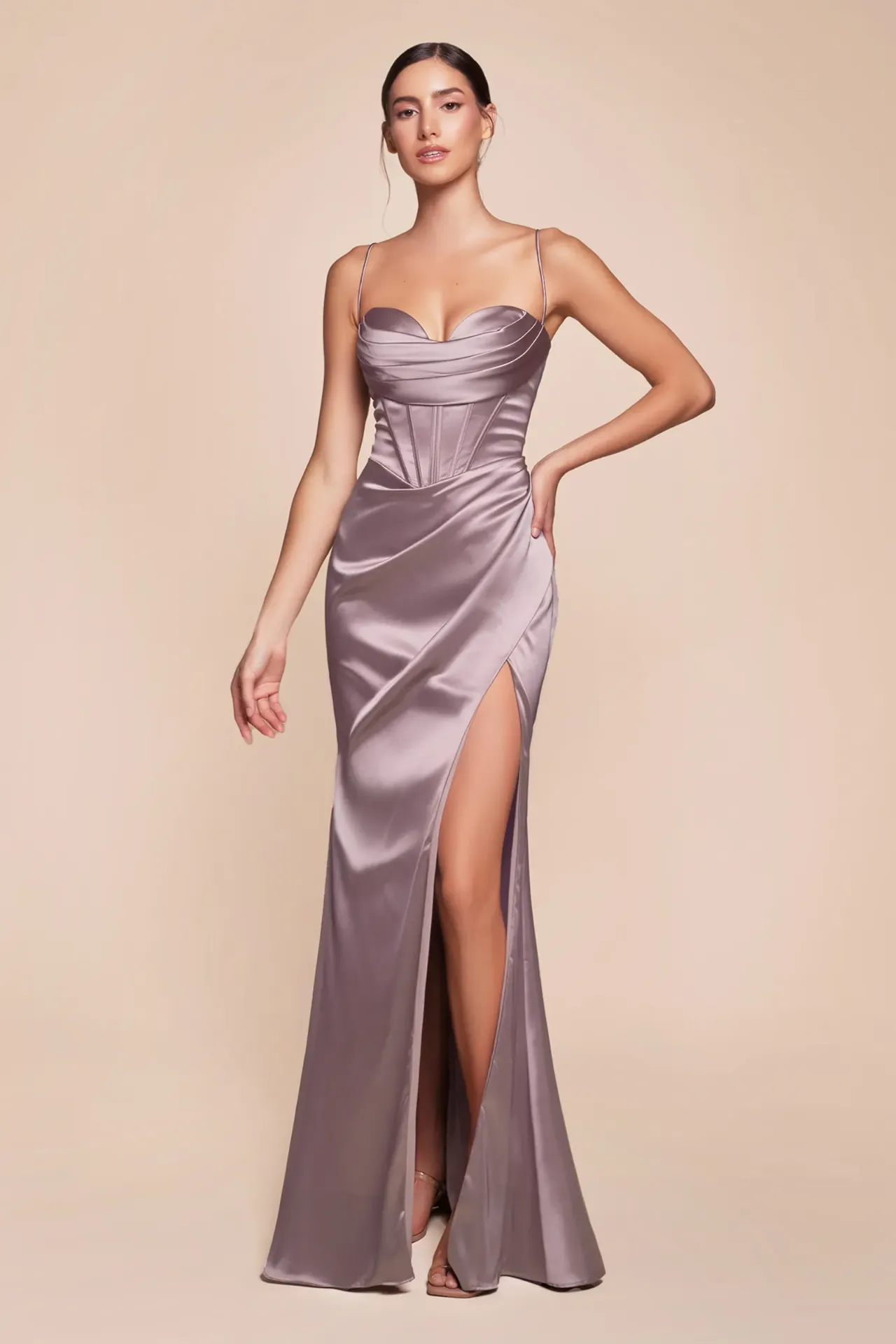 Robe satin corset fendue – 7483