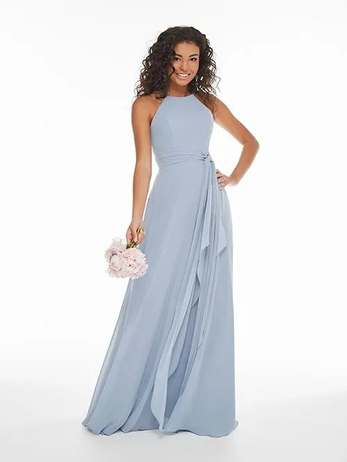 Robe longue en mousseline à col halter et ceinture nouée — 22026