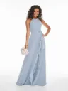 Robe longue en mousseline à col halter et ceinture nouée — 22026
