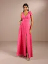 Robe longue en mousseline à décolleté plongeant et nœud épaule — 22196