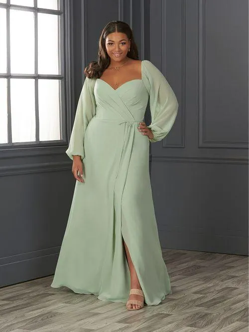 Robe longue portefeuille intemporelle manches longues vaporeuses et fente — 22124