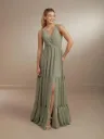 Robe longue à taille empire, décolleté en V torsadé — 22161