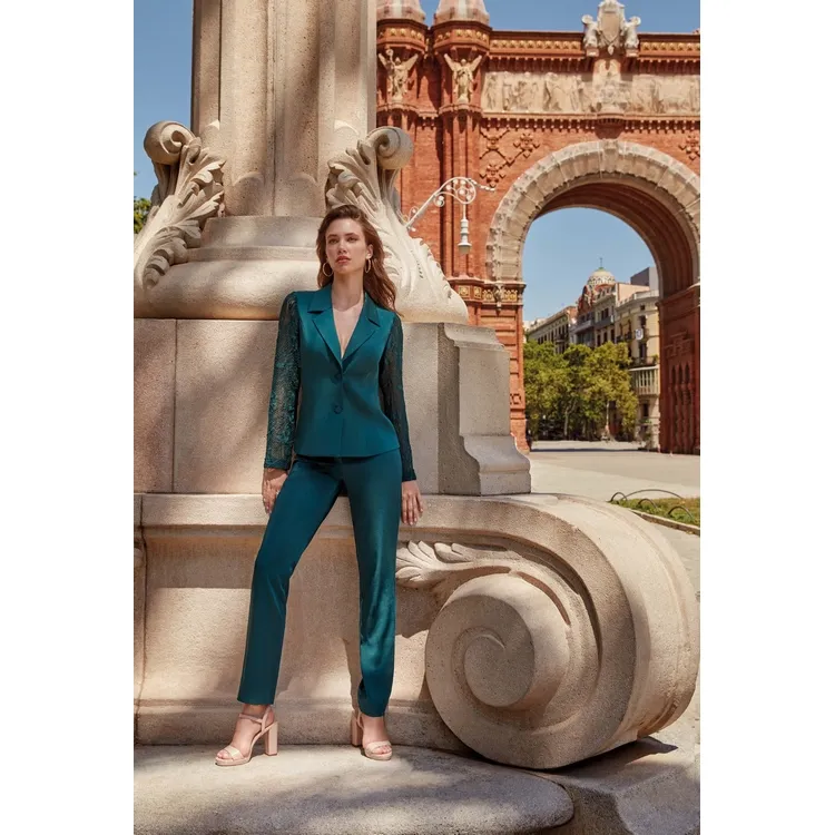Ensemble pantalon en satin stretch et dentelle - EN356