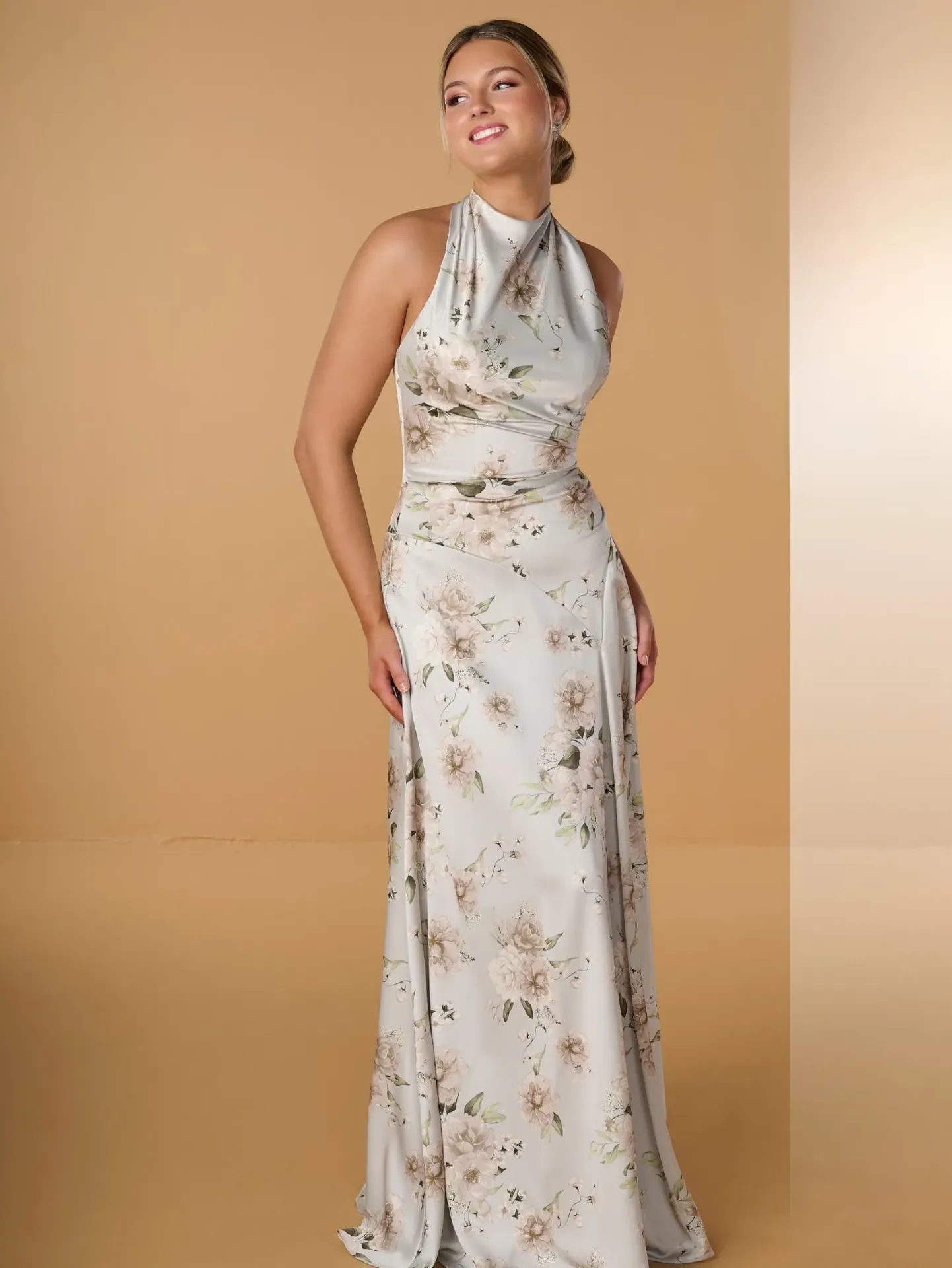 [22305] Robe longue drapée à col halter CB22305 (US 0 / FR 32, Black)