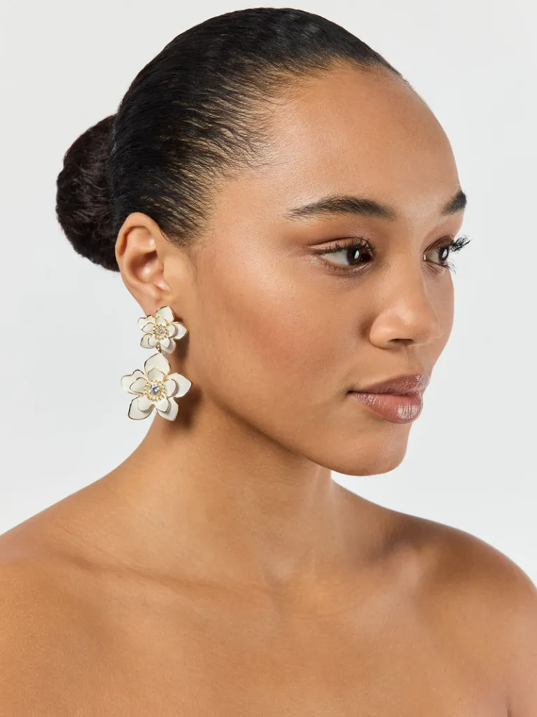Boucles d’oreilles fleur ivoire et or – P74206