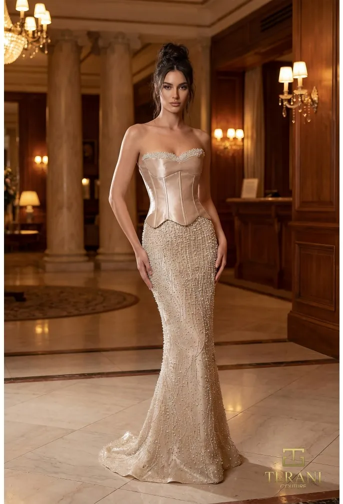 Robe sirène bustier perlée