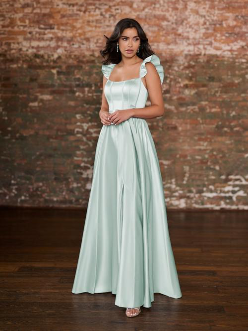 Robe demoiselle d’honneur satin à volants (FR 32 / US 0, Aqua, Rush 6 semaines)