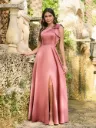 Robe longue en satin asymétrique à nœud amovible