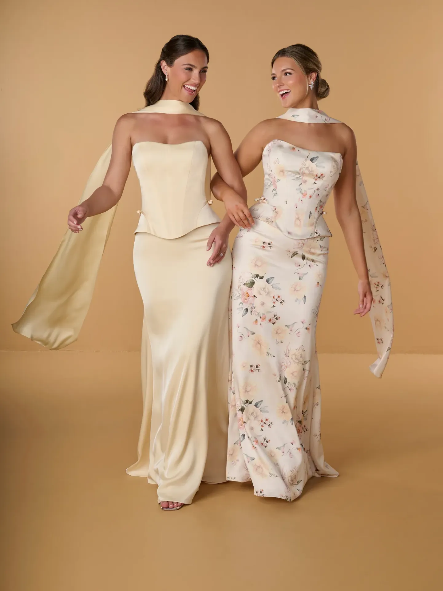 Robe longue imprimée effet deux-pièces à corsage structuré — 22304