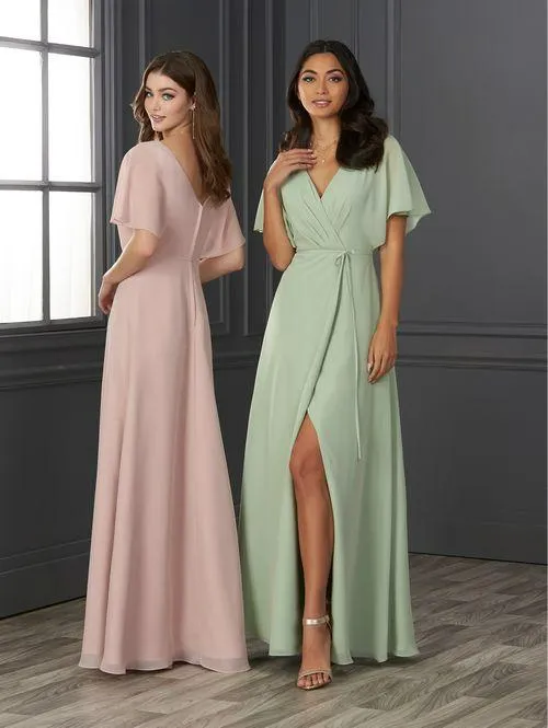 Robe longue portefeuille à décolleté en V, manches papillon — 22122