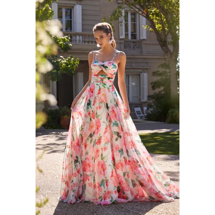 Robe longue fleurie en mousseline - Ro691i