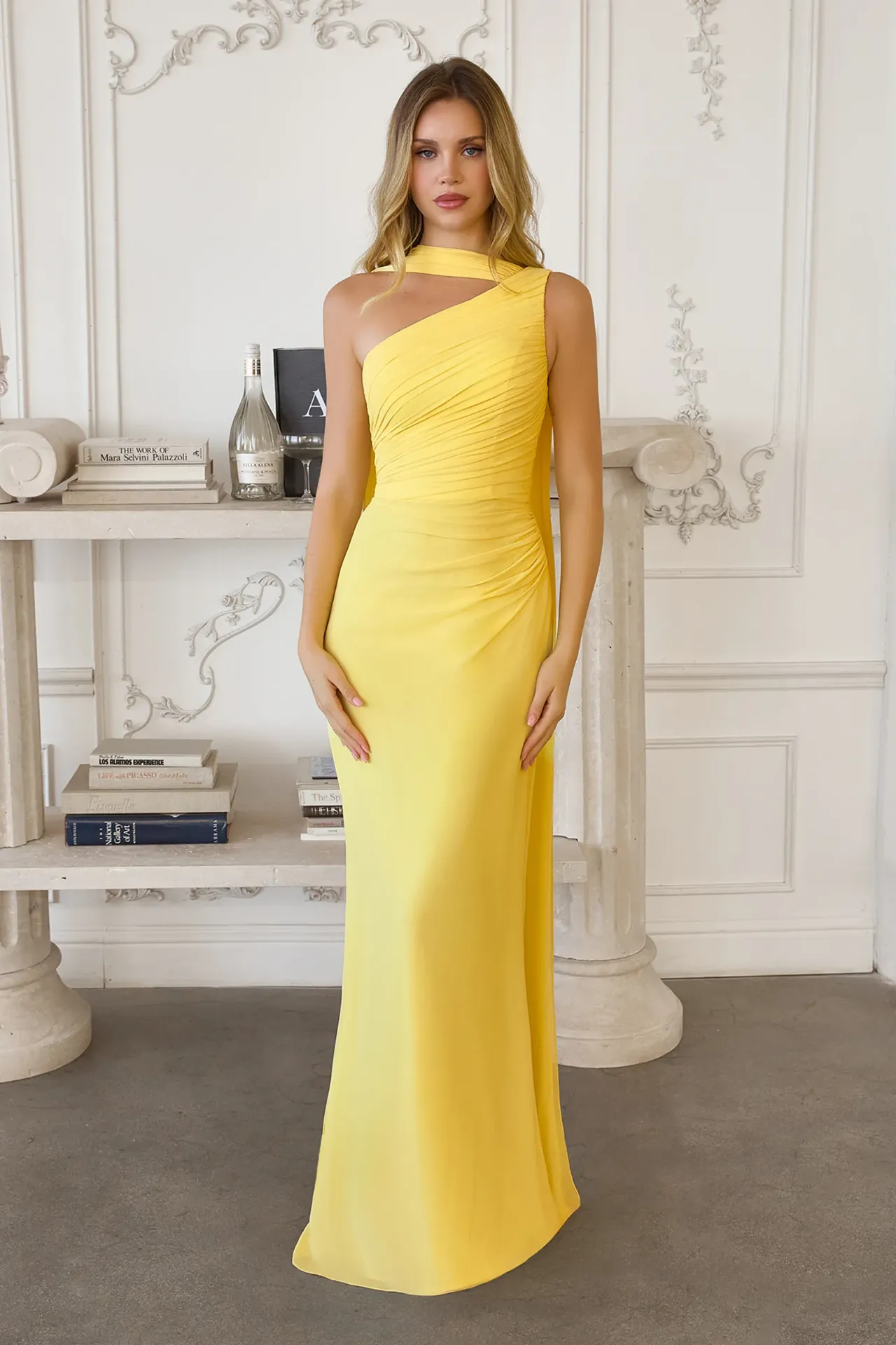 Robe longue asymétrique en mousseline - T730